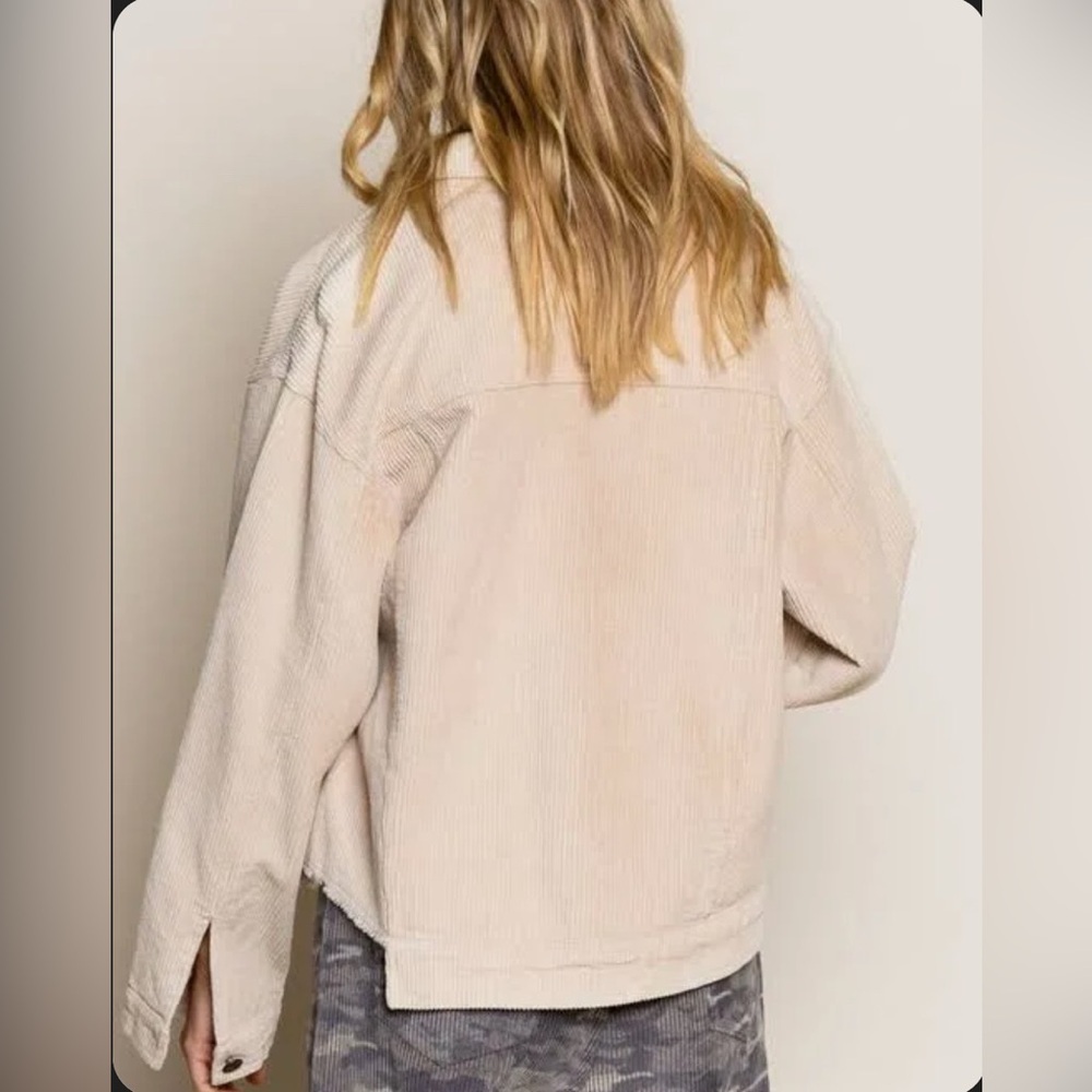 POL Women's Beige Corduroy Utility Jacket Oversized Raw Frayed Hem Jacket Size L - Picture 3 of 13